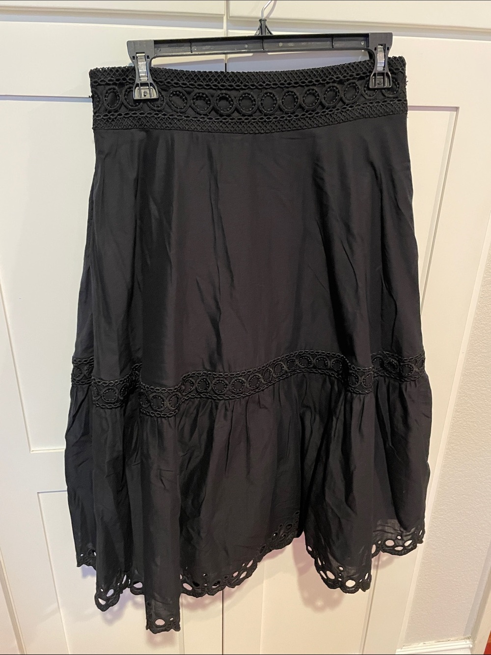 Point Sur Women's Black Midi Skirt with Crochet Trim